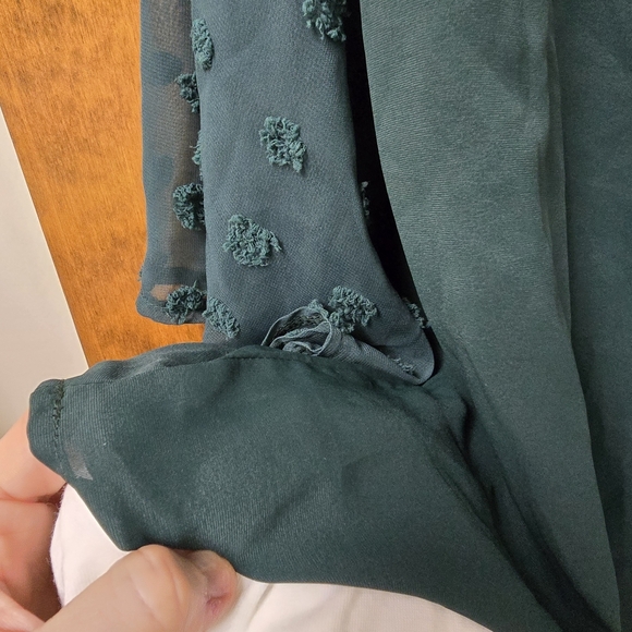 Emerald Green Blouse Sheer 3/4 Sleeve 2X - Picture 3 of 6